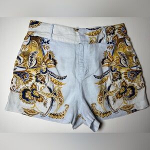 Joie 100% linen paisley shorts blue gold boho. Size medium
